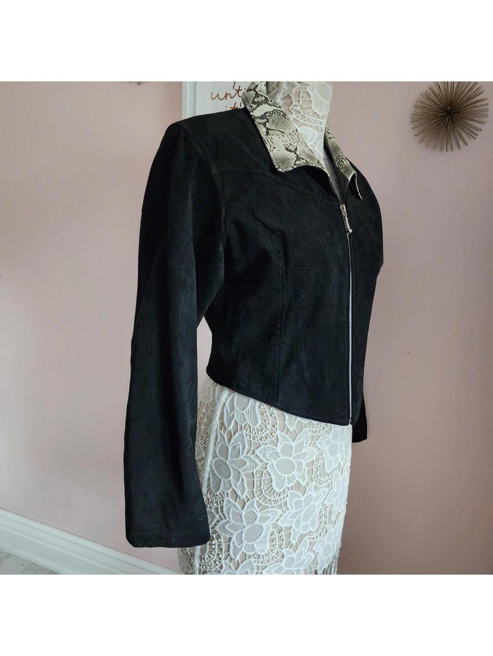 WILSONS LEATHER vintage Leather Snakeskin black suede jacket unique short M